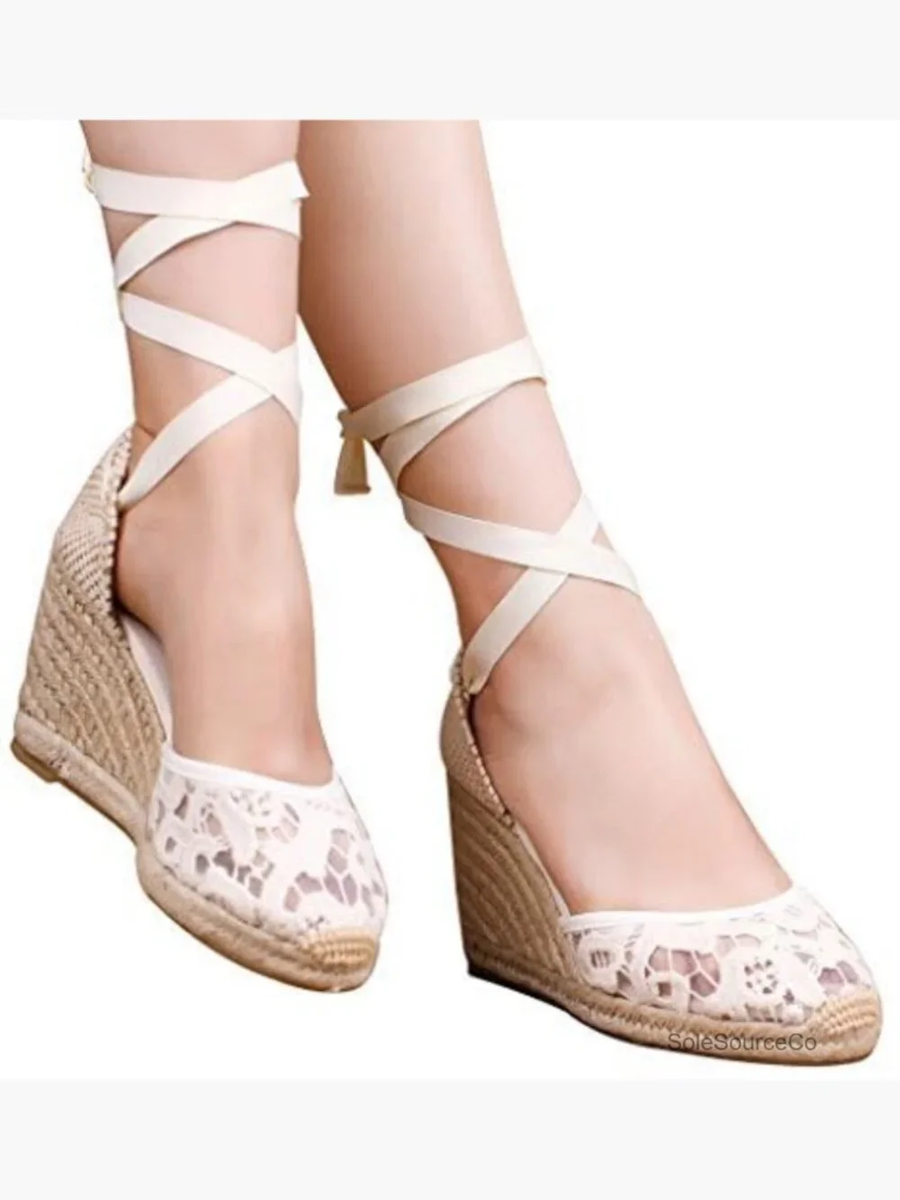 Espadrille Wedge Sandals Closed Toe Platform Lace Up Ankle Strap Slingback